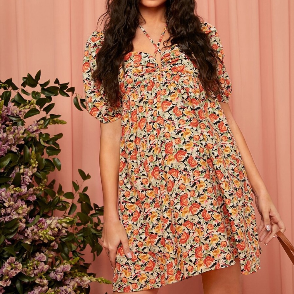 Maternity Boho Floral Print cottage core Babydoll Dress - Picture 3 of 5